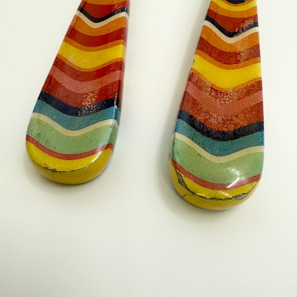 Rare Fiestawear Stainless Two Piece‎ Rainbow Chevron Salad Server Fork Spoon Set - Picture 5 of 8